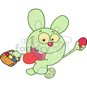 Rabbit Running And Holding Up An Egg with A Basket 