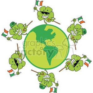 Happy Shamrocks With Ireland Flags Dancing Around The Globe