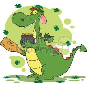 A Green and Yellow Leprechaun Dragon with pot of gold and club