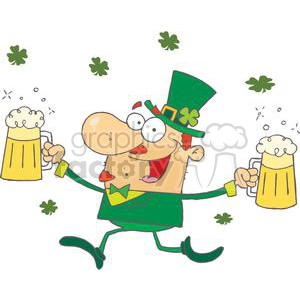 Happy Big Nose Leprechaun With Two Pints of Beer