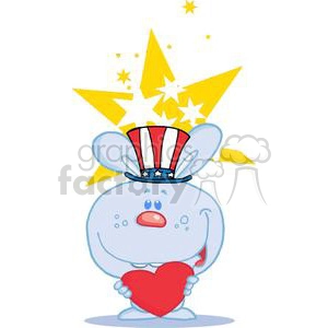 Patriotic Blue Bunny Holding A Heart In Front of Yellow Stars