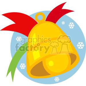 Christmas bell in front of blue circle with snowflakes