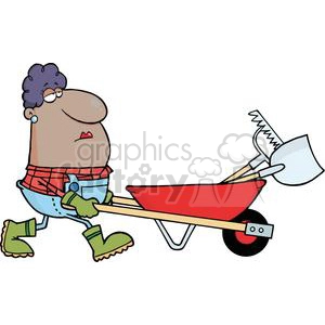 2469-Royalty-Free-African-American-Woman-Gardener-Drives-A-Barrow-With-Tools