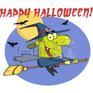 Happy Halloween witch riding her broom