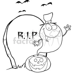 3227-Ghost-Waving-From-Pumpkin-Near-Tombstone-And-Bats
