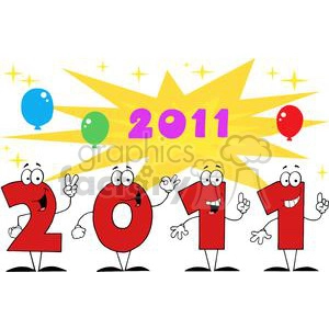 3819-2011-Year-Cartoon-Character-With-Stars-And-Balloons