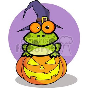 3223-Frog-With-A-Witch-Hat-In-Pumpkin