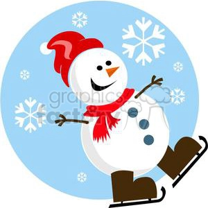 happy snowman with red hat and brown skates