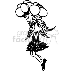 girl floating away with a group of balloons