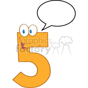 4998-Clipart-Illustration-of-Number-Five-Cartoon-Mascot-Character-With-Speech-Bubble