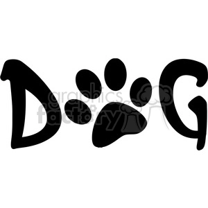 The clipart image shows a cartoon-style illustration of a dog's paw print with the word 
