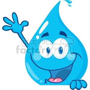 12861 RF Clipart Illustration Happy Water Drop Over A Sign Waving