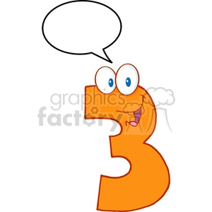 4980-Clipart-Illustration-of-Number-Three-Cartoon-Mascot-Character-With-Speech-Bubble