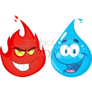 12863 RF Clipart Illustration Flame And Water  Cartoon Characters