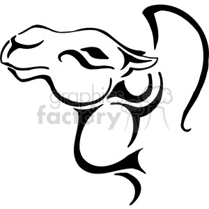 This clipart image depicts a stylized outline of a camel's head. It features bold, black lines with curves and swirls, creating a tribal or tattoo-like design, suitable for vinyl decals or similar applications.