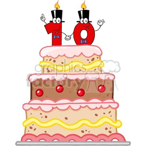 128126 RF Clipart Illustration Birthday Cake With Number Ten Candles Cartoon Character