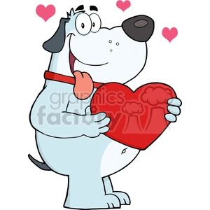 5241-Fat-Gray-Dog-Holding-Up-A-Red-Heart-Royalty-Free-RF-Clipart-Image