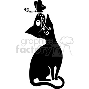 vector clip art illustration of black cat 068
