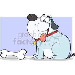 5253-Happy-Gray-Fat-Dog-With-Bone-Royalty-Free-RF-Clipart-Image