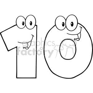 5025-Clipart-Illustration-of-Number-Ten-Cartoon-Mascot-Character