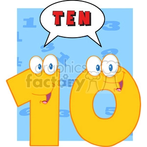 5030-Clipart-Illustration-of-Number-Ten-Cartoon-Mascot-Character-With-Speech-Bubble