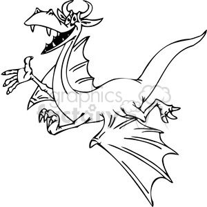 The clipart image depicts a cartoon-style dragon with exaggerated features that lend it a humorous appearance. It has large, wide-open eyes and a grinning mouth filled with pointed teeth, giving it an amusing and friendly demeanor. The dragon has wings, long tail, and claws, typical of mythical dragon illustrations.