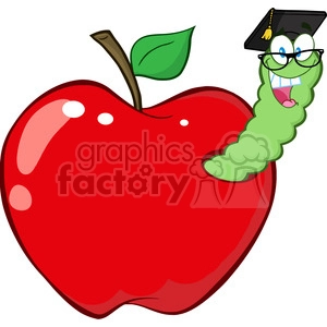 4945-Clipart-Illustration-of-Happy-Worm-In-Red-Apple-With-Graduate-Cap-And-Glasses