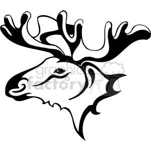 The image is a black and white clipart of a moose. It features a stylized outline that is suitable for use as a vinyl decal or tattoo design. The moose is depicted with large, detailed antlers and its head in a profile view.
