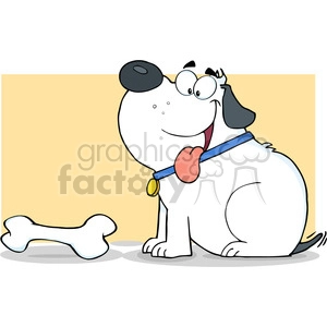 5255-Happy-White-Fat-Dog-With-Bone-Royalty-Free-RF-Clipart-Image