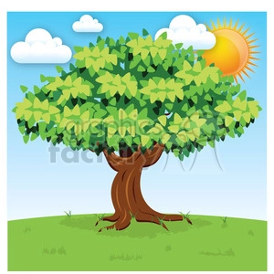 vector cartoon big tree on sunny day