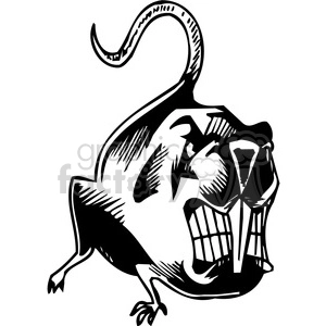 The image is a black and white clipart of a stylized, aggressive-looking rat. It has exaggerated features such as large teeth, an open mouth, a long tail, and a dynamic pose suggesting movement or attack.