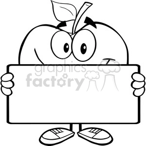 5968 Royalty Free Clip Art Smiling Apple Character Holding A Banner