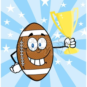 6585 Royalty Free Clip Art American Football Ball Cartoon Mascot Character Holding Golden Trophy Cup