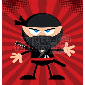 Royalty Free RF Clipart Illustration Angry Ninja Warrior Cartoon Character Flat Design Over Red Background