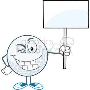 5732 Royalty Free Clip Art Winking Golf Ball Holding A Blank Sign