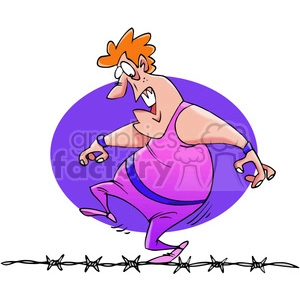 cartoon man walking a tight rope on barbed wire