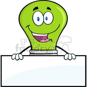 6033 Royalty Free Clip Art Smiling Green Light Buble Cartoon Character Over Blank Sign