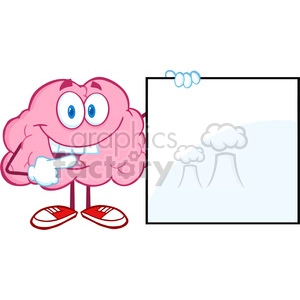 5847 Royalty Free Clip Art Happy Brain Cartoon Character Showing A Blank Sign