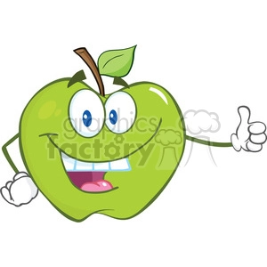 6519 Royalty Free Clip Art Smiling Green Apple Cartoon Mascot Character Holding A Thumb Up