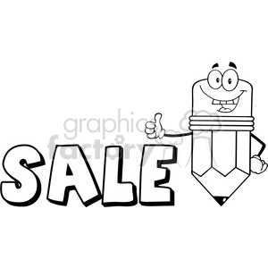 Royalty Free Clip Art Happy Pencil Cartoon Character Giving A Thumb Up With Text Sale