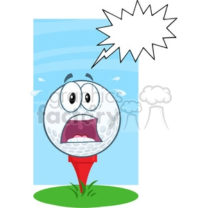 5705 Royalty Free Clip Art Panic Golf Ball Over Tee With Speech Bubble