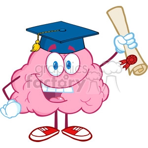 5845 Royalty Free Clip Art Happy Brain Character Graduate Holding up A Diploma