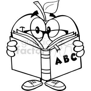 5956 Royalty Free Clip Art Smiling Apple Teacher Character Reading A Book