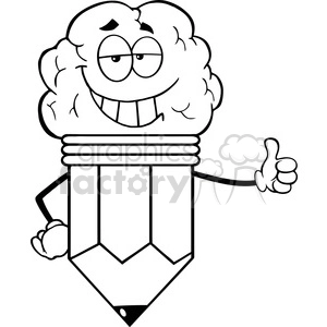 5923 Royalty Free Clip Art Clever Pencil Cartoon Character With Big Brain Giving A Thumb Up