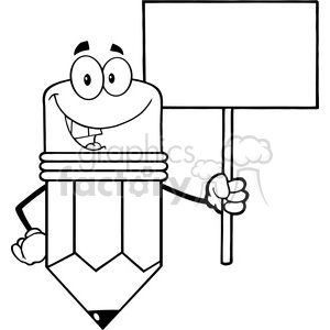 5905 Royalty Free Clip Art Smiling Pencil Cartoon Character Holding A Blank Sign