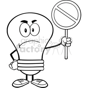 6048 Royalty Free Clip Art Angry Light Bulb Character Holding up A Forbidden Sign