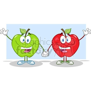 5756 Royalty Free Clip Art Smiling Red And Green Apples Waving For Greeting