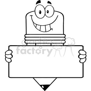 5919 Royalty Free Clip Art Pencil Cartoon Character Holding A Banner