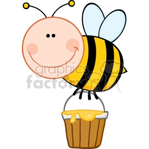 5602 Royalty Free Clip Art Smiling Bee Flying With A Honey Bucket