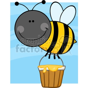 5605 Royalty Free Clip Art Smiling Bee Flying With A Honey Bucket